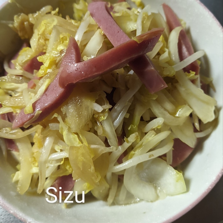 ソーセージとキャベツのカレーもやし炒め